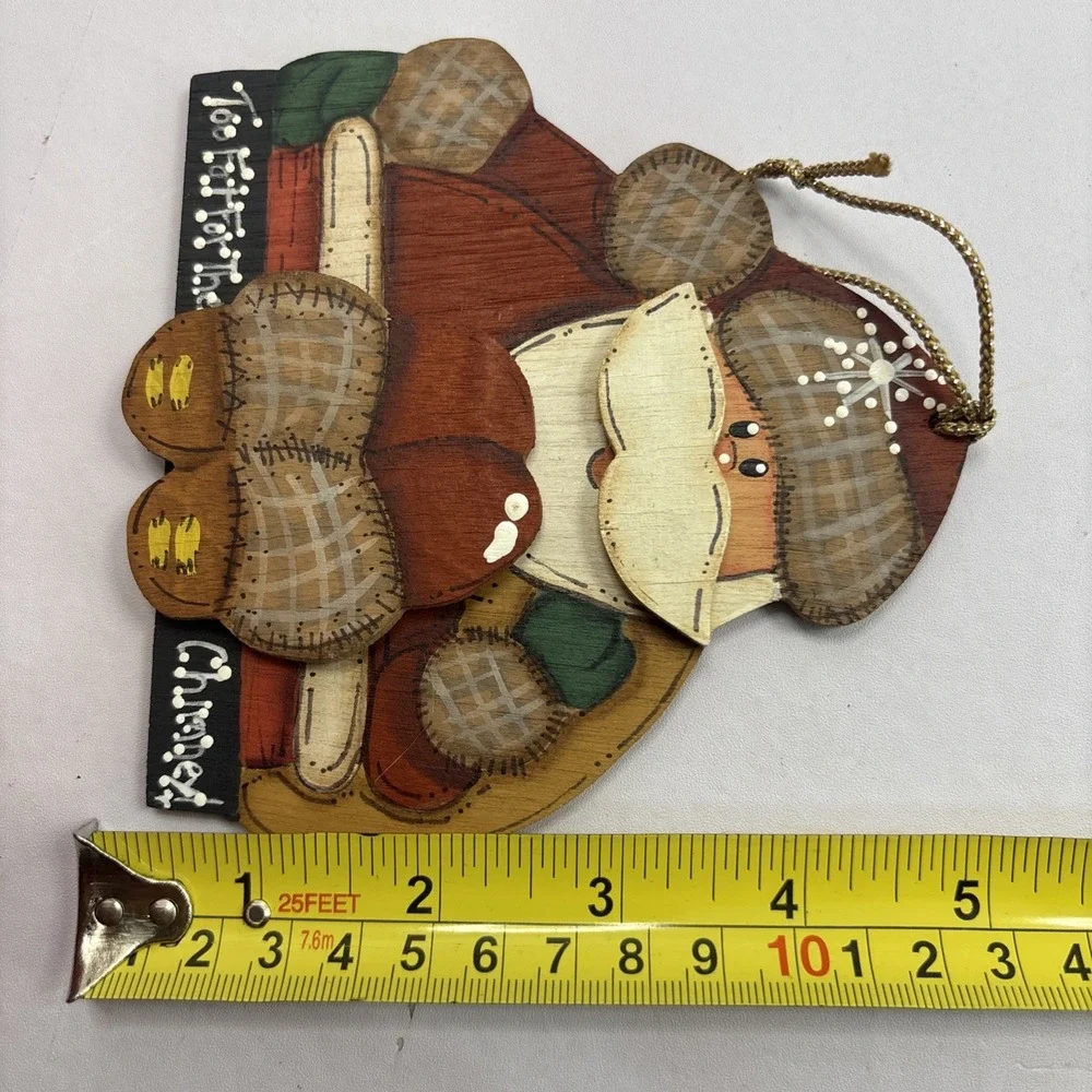Two‎ Rustic Primitive Snowman & Fat Santa Claus Handmade Christmas Ornaments
